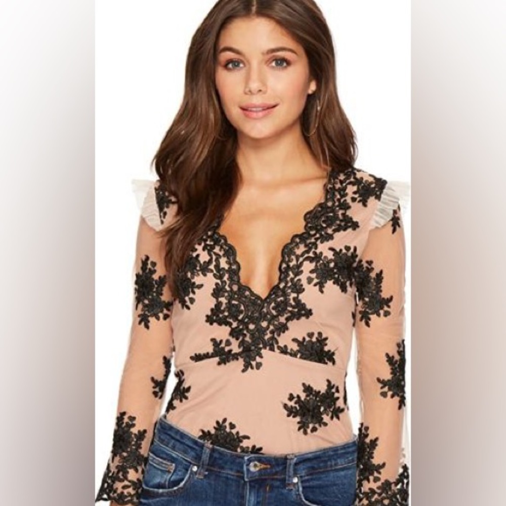 For Love & Lemons skivvies amber scalloped edge bodysuit